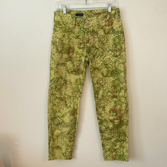 Pilcro Anthropologie Pants The Wanderer Low Rise Green Floral Size 27 - Picture 3 of 11